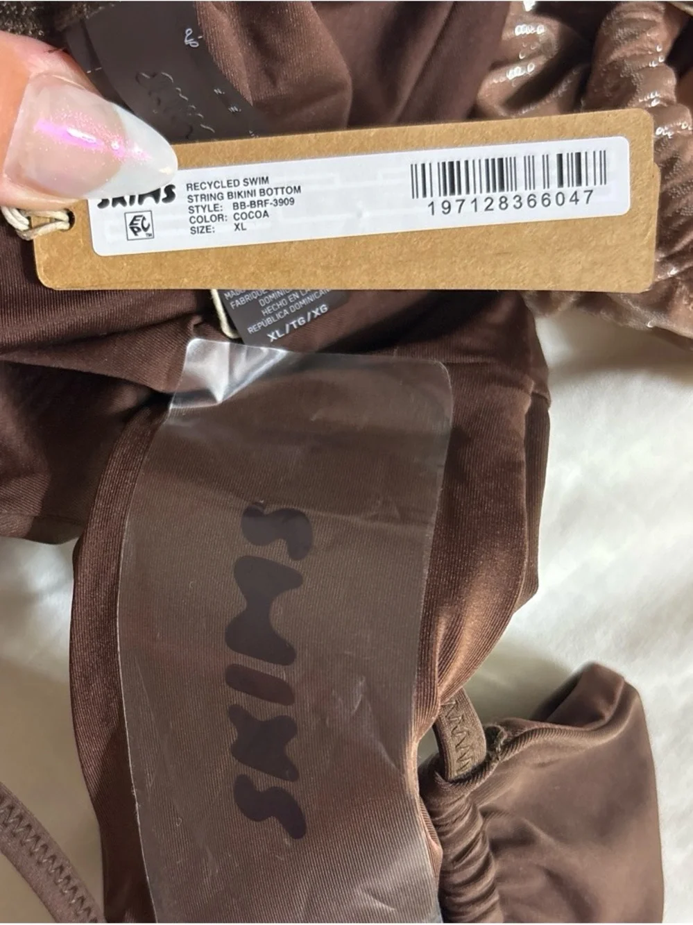 RARE SKIMS Liquid Shine Triangle Bikini Top with Cocoa String Bikini Bottoms NWT